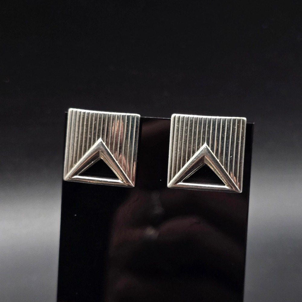Silver Tone Geometric Cufflinks Cuff Links Vintage Men's Accessory